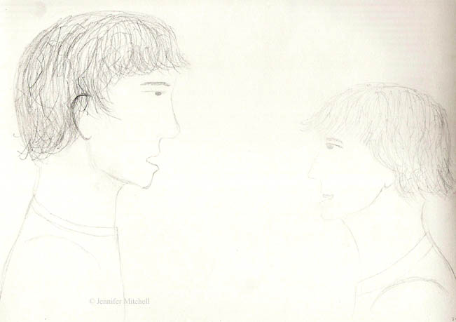 Two violinists chatting about fiddle, or is it two fiddlers chatting about violin?