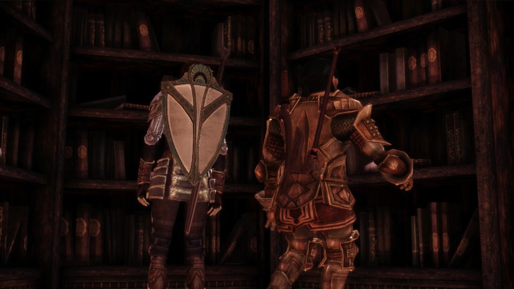 Checking out books with Sigrun. New shield doesn't yet have Cousland heraldry.